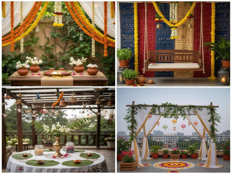 Elegant anniversary decorations with personalised backdrop, balloons and florals creating a warm romantic celebration atmosphere