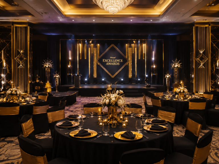 Modern Black & Gold Corporate EVENT Decoration Ideas
